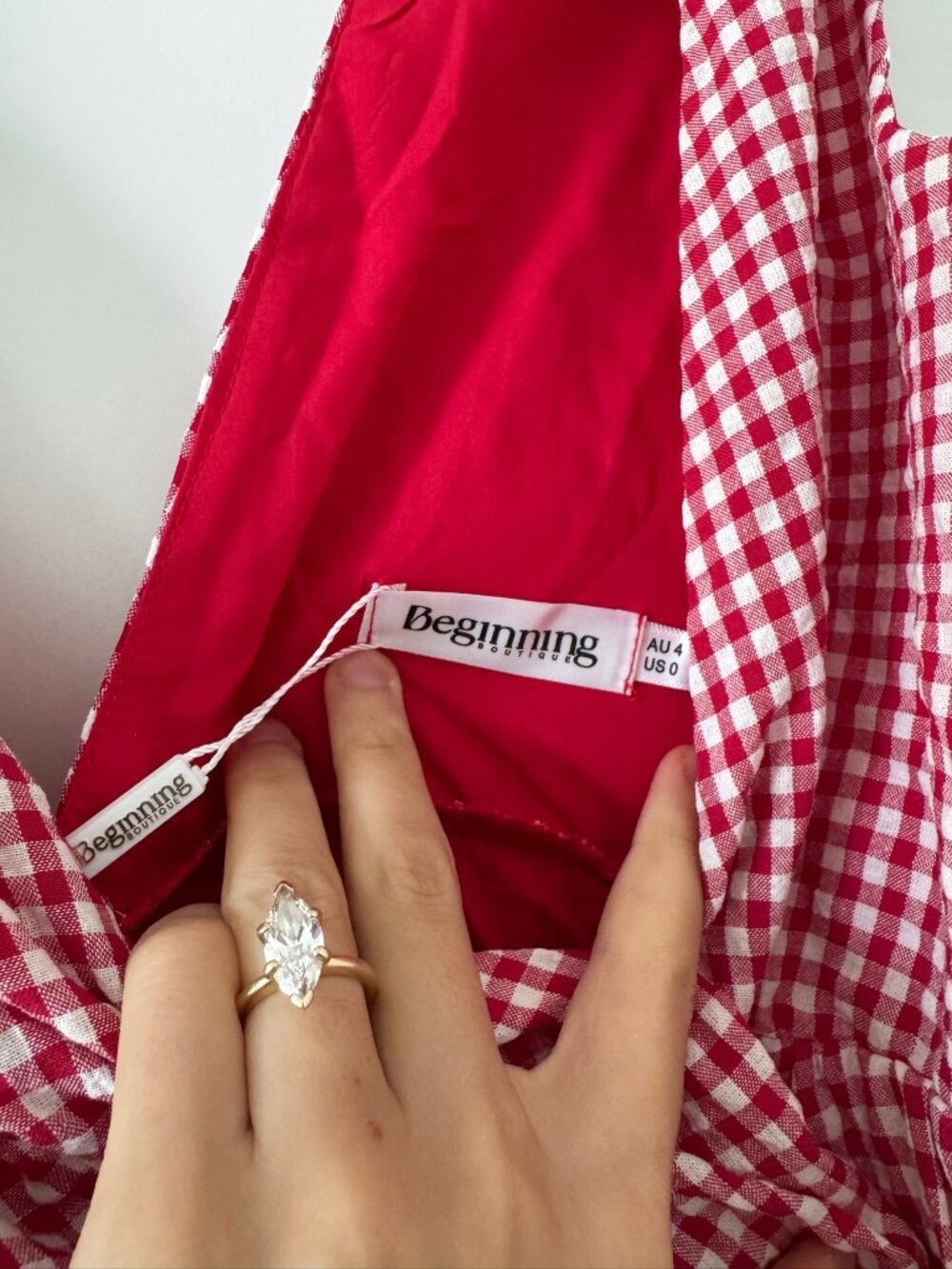 Beginning Boutique Red Gingham Tiered Tie Strap Mini Dress (NWT) - Size 0 - Picture 5 of 7